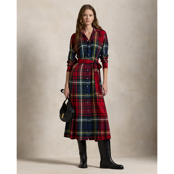 Belted Plaid Cotton-Blend Dress