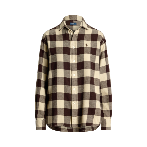 ★★POLO RALPH LAUREN★★ W Relax Fit Plaid Cotton Shirt Nav Relaxed Fit Plaid Cotton Shirt