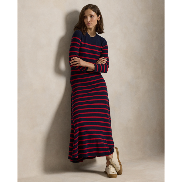 Striped Waffle-Knit Dress