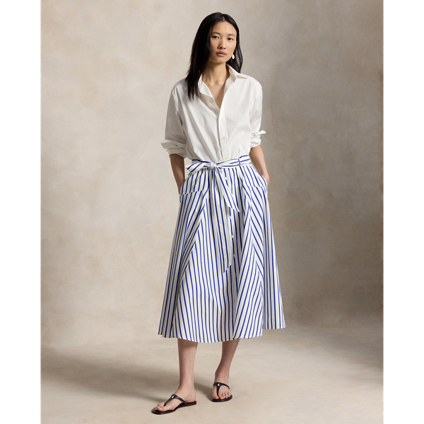Jupe trapèze en coton rayé
