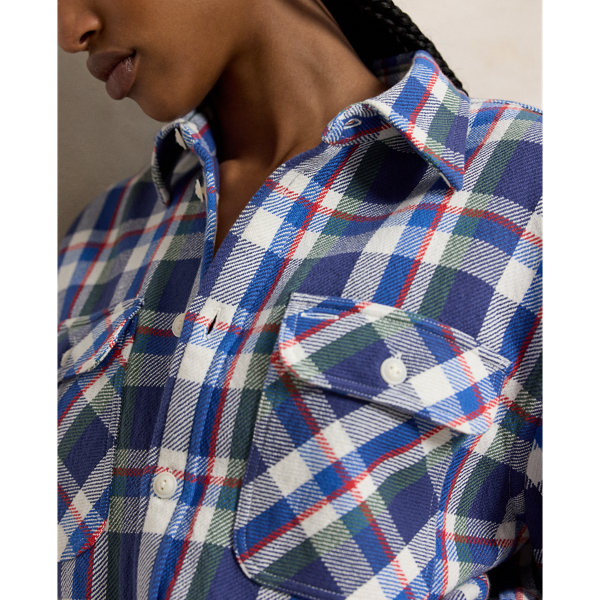 Blue Teal Multi Plaid Cotton Twill Workshirt Polo Ralph Lauren 6