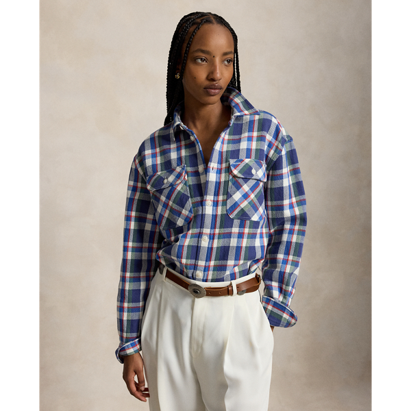 Blue Teal Multi Plaid Cotton Twill Workshirt Polo Ralph Lauren 7