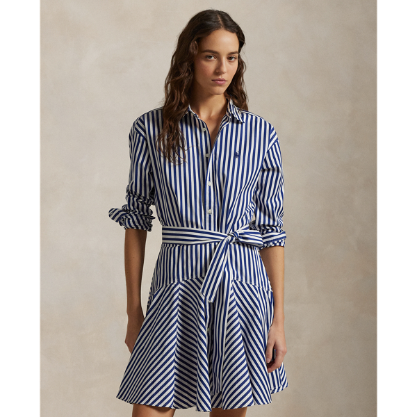 【Ralph Lauren】Striped Ruffle Trim Voile Shirtdress国内発送 Women's Lauren Ralph Lauren Striped Ruffle Trim Voile