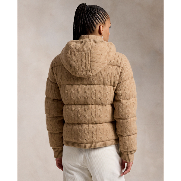 Cable Knit Hooded Down Coat