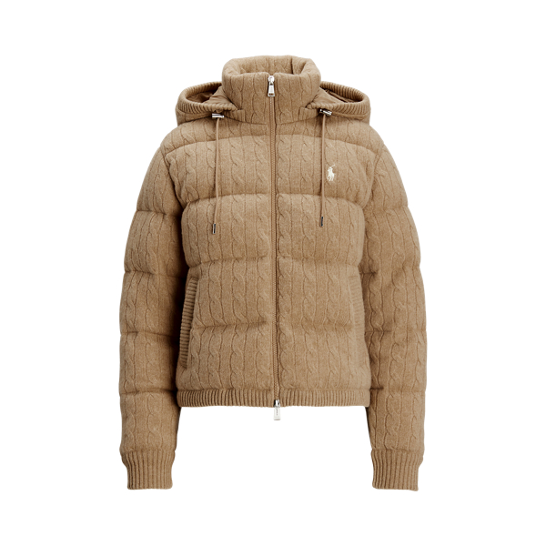 Cable-Knit Hooded Down Coat