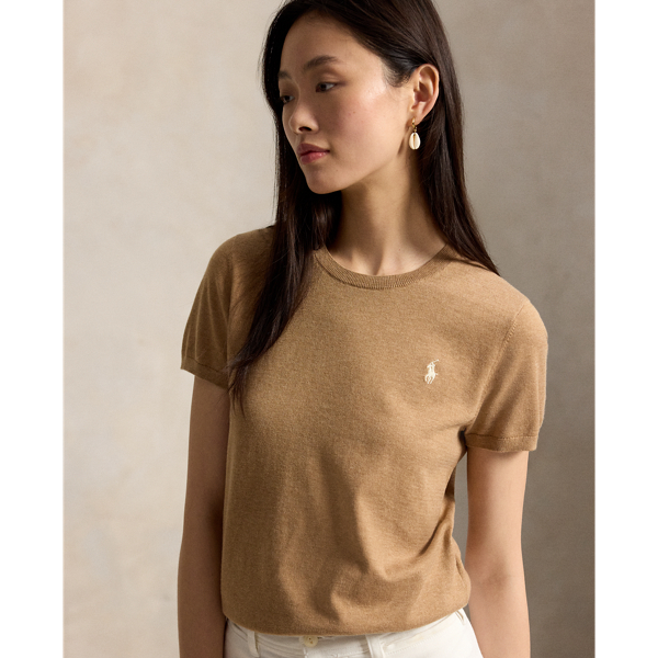 Combed Cotton Short-Sleeve Sweater Polo Ralph Lauren in Collection Camel Melange 5