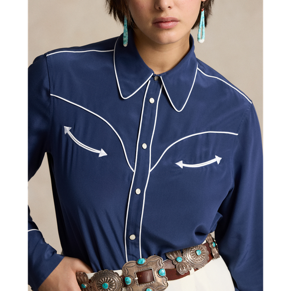 Spring Navy PRL x Naiomi Glasses Silk Western Shirt Polo Ralph Lauren 6