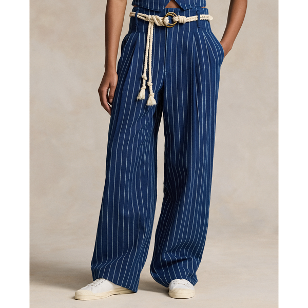 Wide-Leg Pinstripe Twill Pant