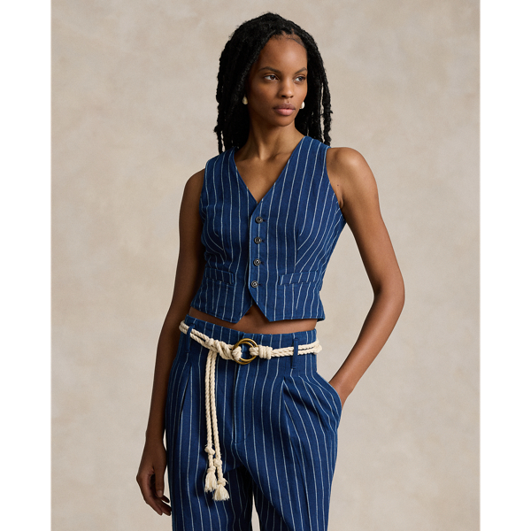 Blava Wash Pinstripe Linen-Cotton Vest Polo Ralph Lauren 1