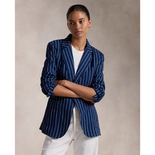 Blava Wash Pinstripe Linen-Cotton Blazer Polo Ralph Lauren 1