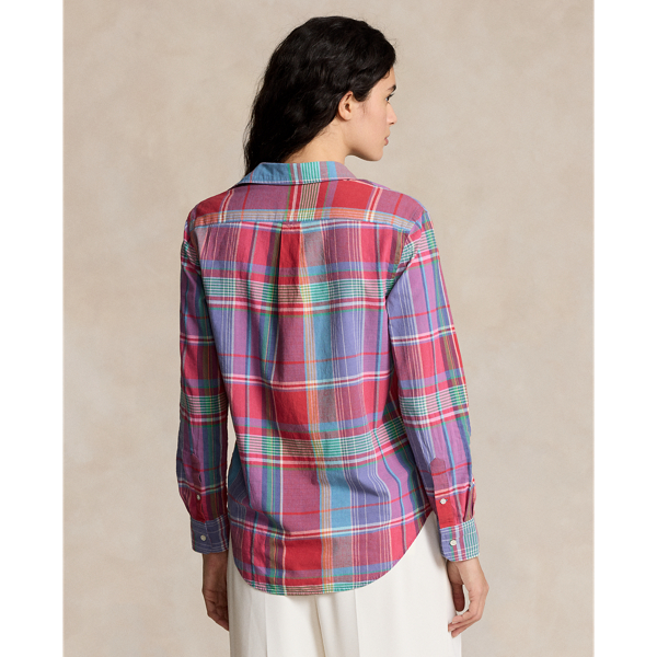 Red/Blue Multi Relaxed Fit Plaid Cotton Shirt Polo Ralph Lauren 5