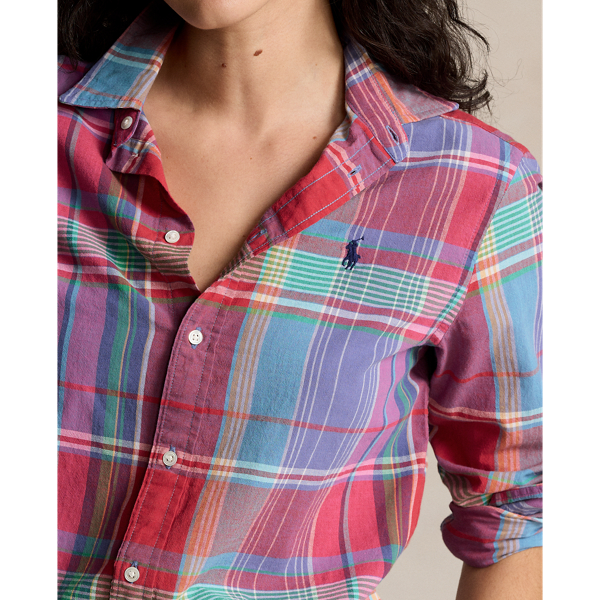 Red/Blue Multi Relaxed Fit Plaid Cotton Shirt Polo Ralph Lauren 6