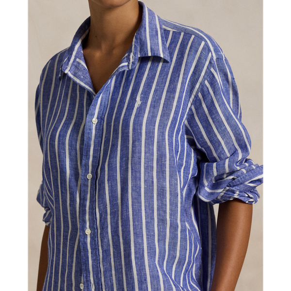 Wide Cropped Striped Linen Shirt