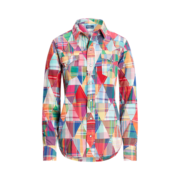 Triangle Patchwork Plaid Patchwork Cotton Western Shirt Polo Ralph Lauren 2