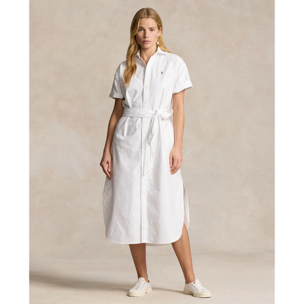 Belted Short-Sleeve Oxford Shirtdress