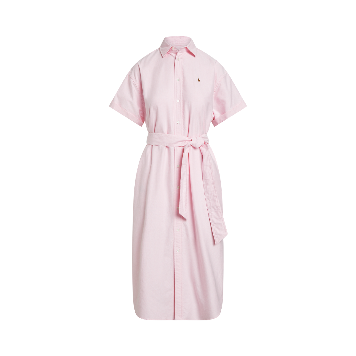 Belted Short-Sleeve Oxford Shirtdress