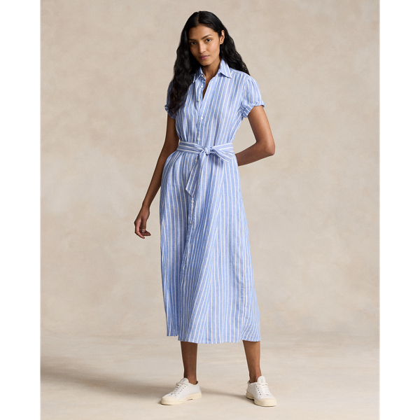 Ralph lauren belted striped dress on sale