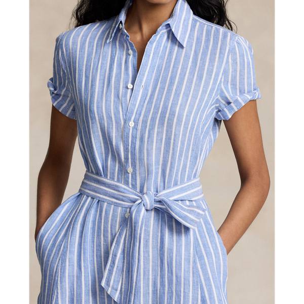 Belted Striped Linen Shirtdress