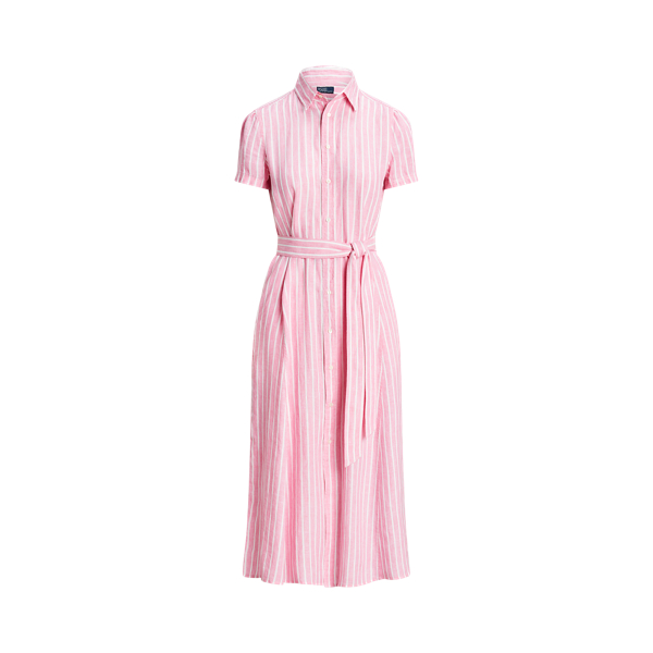 ★関税送料無料 RALPH Belted Striped Linen Shirtdress Belted Striped Linen Shirtdress