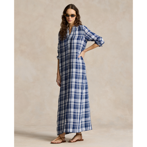 Blue Plaid Plaid Linen Shirtdress Polo Ralph Lauren 1