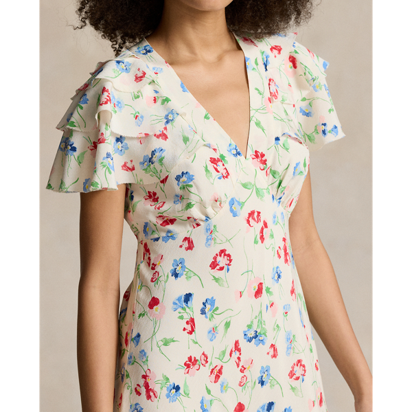Vintage Daisy Floral Silk Crepe Dress Polo Ralph Lauren for summer 6