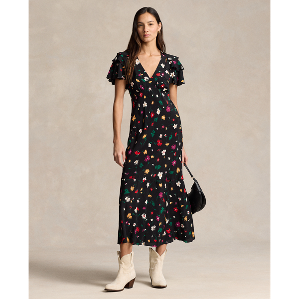 Floral Silk Crepe Dress