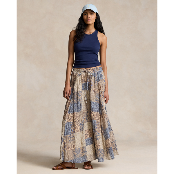 Patchwork Crinkled Cotton Gauze Skirt