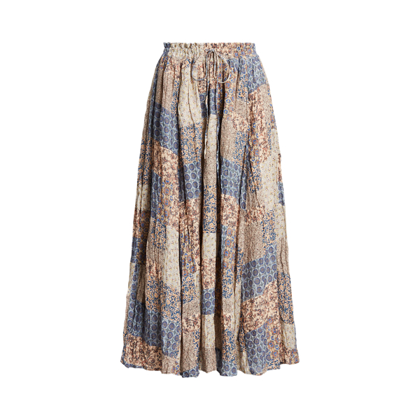 Patchwork Crinkled Cotton Gauze Skirt