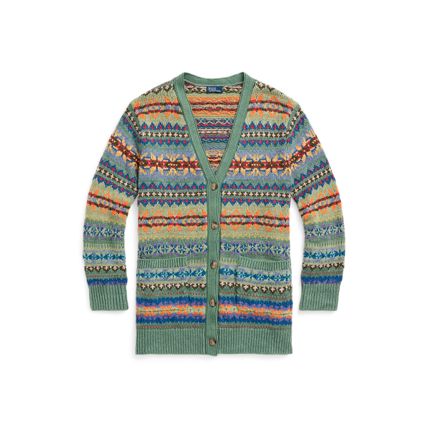 ラルフ・ローレン Lauren Ralph Lauren Plus Size Fair Isle Cotton Shawl-Collar Cardig Women's Lauren Ralph Lauren Plus Size Fair Isle Cotton Shawl
