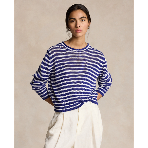 Blue Yacht/White Striped Linen-Cotton Sweater  Polo Ralph Lauren 1