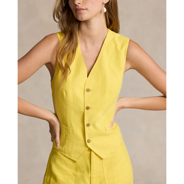 Sunfish Yellow Linen-Cotton Waistcoat Polo Ralph Lauren 6