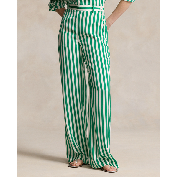 Striped Silk Wide-Leg Pant