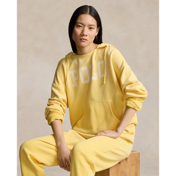Logo Split Neck Fleece Hoodie