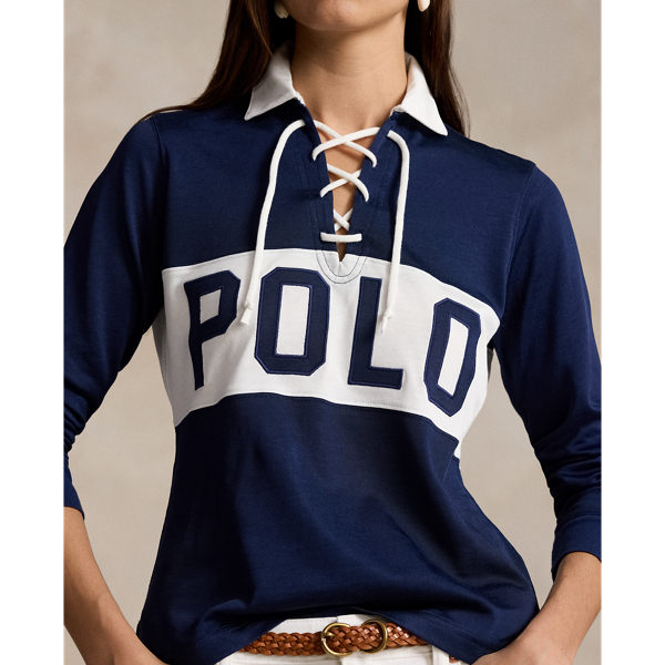 Lace Up Long Sleeve Polo Shirt for Women Ralph Lauren UAE