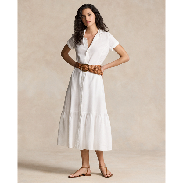 White Tiered Linen Shirtdress Polo Ralph Lauren 1