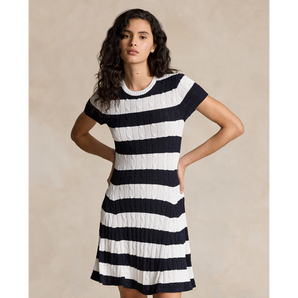 Striped Cable Knit Jumper Dress