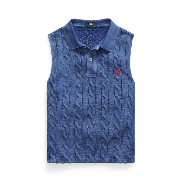 Cable-Knit Cotton Sleeveless Polo Shirt