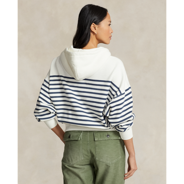 Deckwash White/Boston Nav Striped Fleece Full-Zip Hoodie Polo Ralph Lauren 5