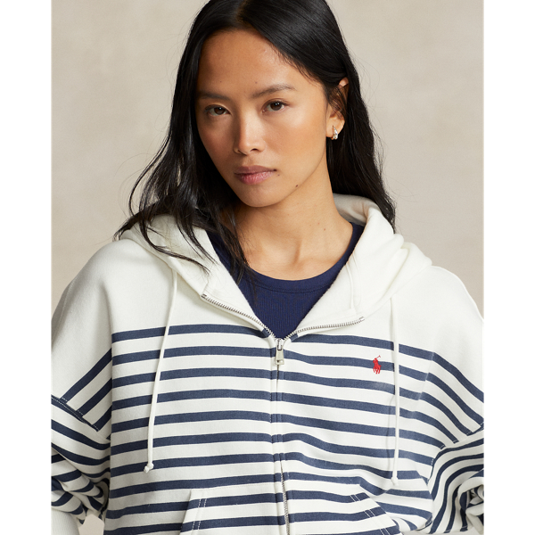 Deckwash White/Boston Nav Striped Fleece Full-Zip Hoodie Polo Ralph Lauren 6