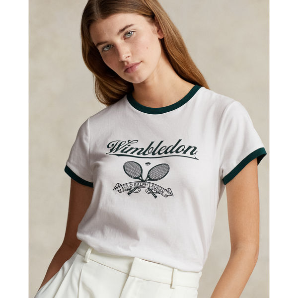 Ceramic White/Moss Agate Wimbledon Graphic Ringer Tee Polo Ralph Lauren 6