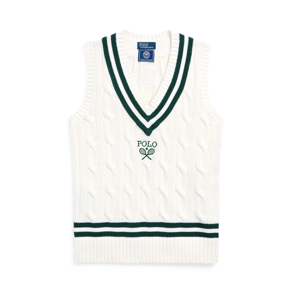 売れ筋商品|||ラルフローレン ニット&セーター レディース アウター WIMBLEDON CABLE CASHMERE BLEND VEST - Jumper - white combo 211970525001_alternate1.jpg