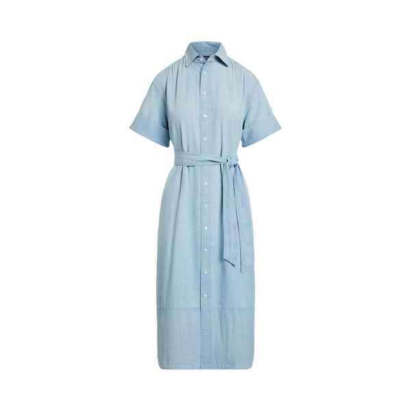 【注目】Lauren Ralph LaurenベルトChambray Shirtdress Cotton Chambray Belted Shirtdress