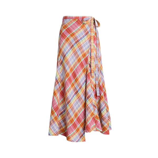 Plaid Linen Panelled Wrap Skirt Polo Ralph Lauren 1