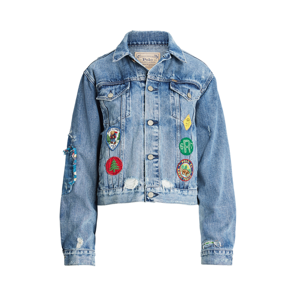 Embroidered Patch Denim Trucker Jacket for Women Ralph Lauren PT