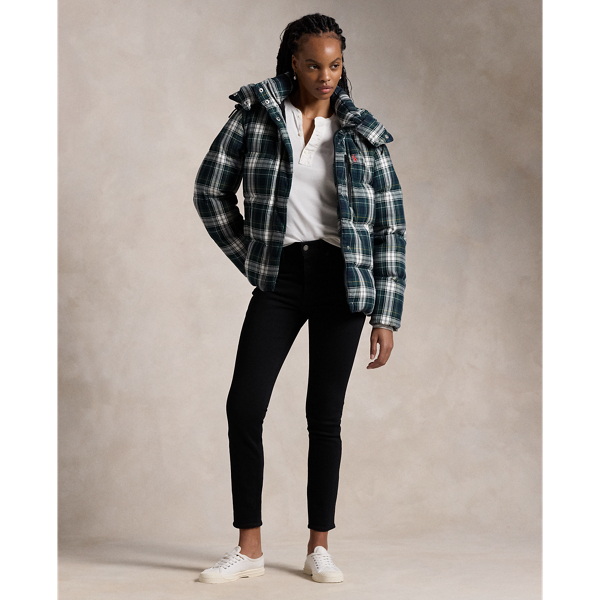 Plaid puffer jacket women's best sale