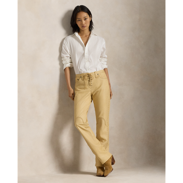 Butterscotch Leather Lace-Up Flare Pant Polo Ralph Lauren 1