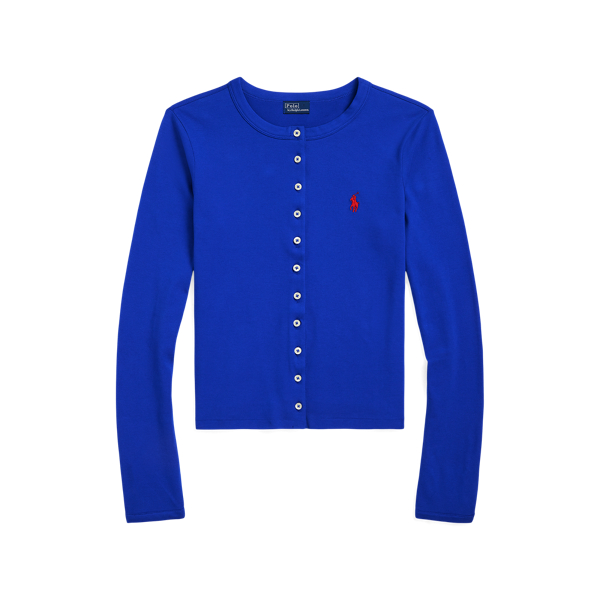 Stretch Mesh Cotton Crewneck Cardigan