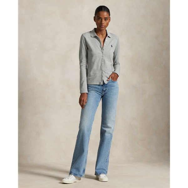 Buttoned-Placket Long-Sleeve Polo Shirt for Women | Ralph