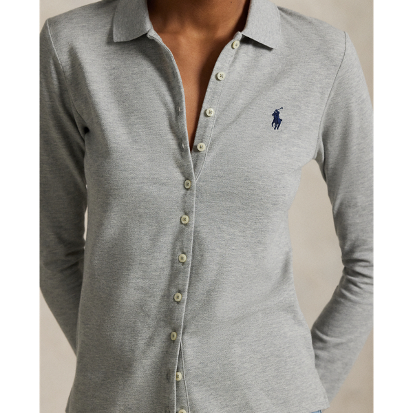 Buttoned-Placket Long-Sleeve Polo Shirt for Women | Ralph
