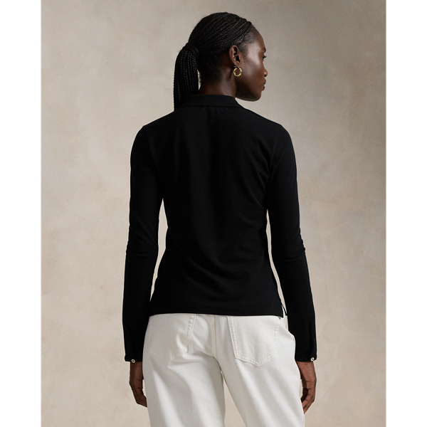 売れ筋商品|||ラルフローレン カットソー トップス レディース Women's Buttoned-Placket Long-Sleeve Polo Shirt Polo Black Buttoned-Placket Long-Sleeve Polo Shirt for Women | Ralph
